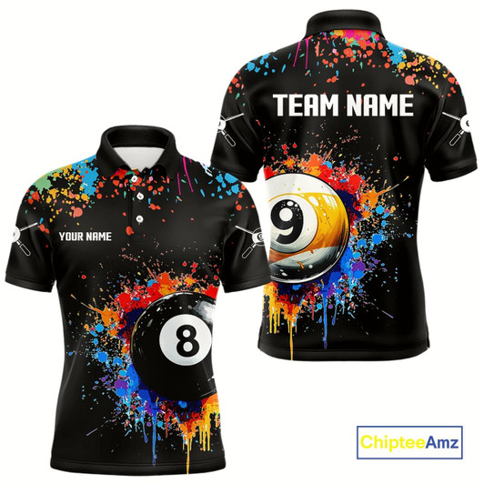 Goofygear Funny 8&9 Ball Pool Colorful Paint Splash Billiard Shirt For Men Custom Billiard Team Jerseys
