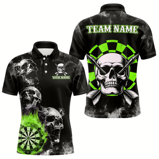 Goofygear Personalized Green Darts Smoke Skull Men Dart Shirt Custom Dart Board Fire Flame Dart Team Jersey