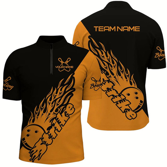Goofygear Custom Bowling Shirts For Men, Bowling Team Shirts Bowling Strike Orange
