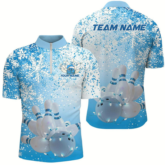 Goofygear Blue Snowflake Custom Christmas Bowling Shirts For Men, Xmas Bowling Team Uniform Bowler Outfit Style 1