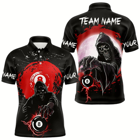Goofygear Black And Red Grunge Death Skeleton 8 Ball Billiard Shirt For Men Custom Cool Billiard Team Jersey