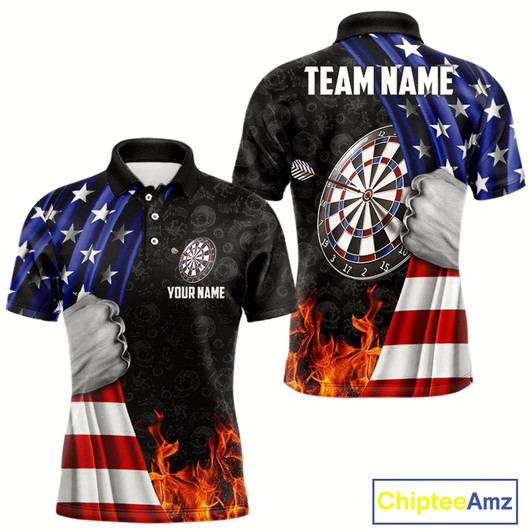 Goofygear Custom Flame Dartboard Patriotic Dart Shirts For Men American Flag Dart Team Jerseys