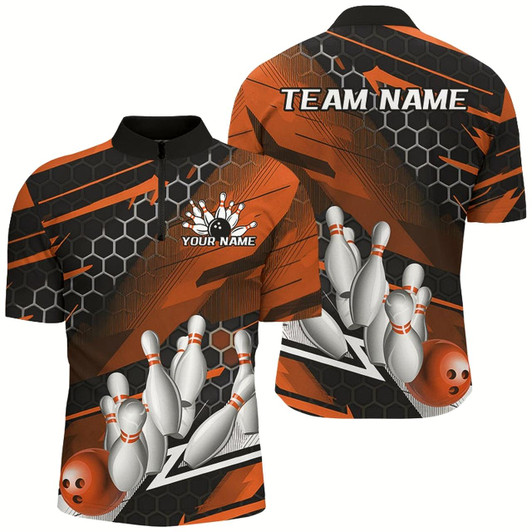 Goofygear Black And Orange Custom Bowling Team Jerseys, Bowling League Shirts For Men, Bowlers Outfits