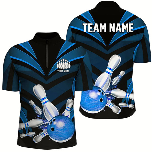 Goofygear Blue Bowling Jersey Strike Bowling Team Shirts, Custom Bowling Uniforms For Men