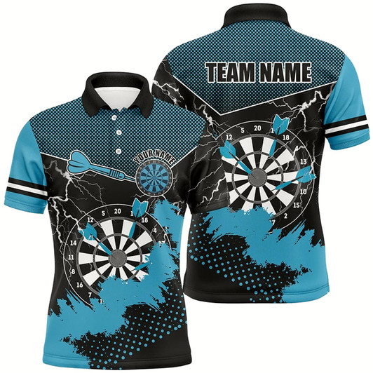 Goofygear Personalized Blue Grunge Lightning Dart Shirts For Men Custom Dart Jerseys Team Uniform