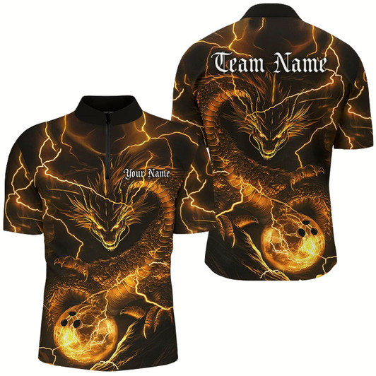 Goofygear Custom Black And Golden Dragon Bowling Shirts For Men, Bowling Team Uniform Bowlers Outfit