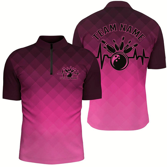 Goofygear Bowling Heartbeat Pulse Line Pink Argyle Custom Bowling Team Shirts For Men