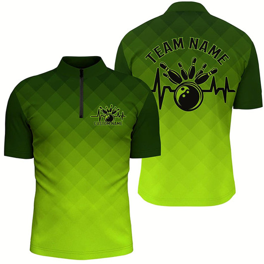 Goofygear Bowling Heartbeat Pulse Line Green Argyle Custom Bowling Team Shirts For Men