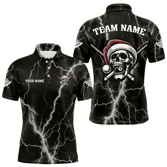Goofygear Personalized Santa Skull Thunder Lightning Billiard Shirts For Men Christmas Black Billiard Jersey