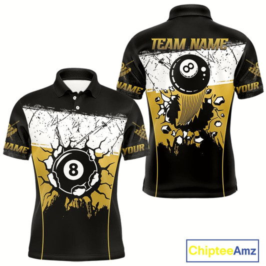 Goofygear Personalized Yellow Funny Break 8 Ball Grunge Billiard Shirt For Men Custom Pool Team Jersey