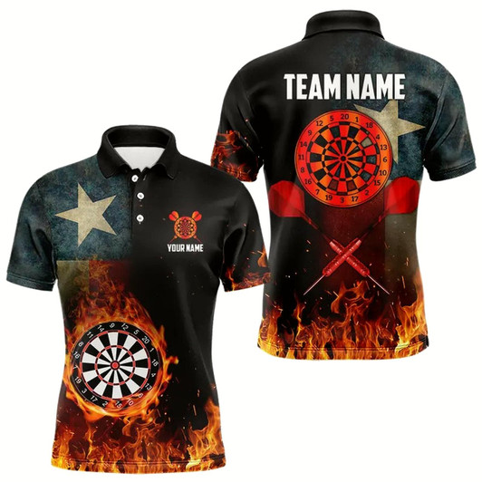 Goofygear Personalized Retro Texas Flag Flame Dartboard Darts Shirts For Men, Patriotic Texas Dart Jerseys Style 1