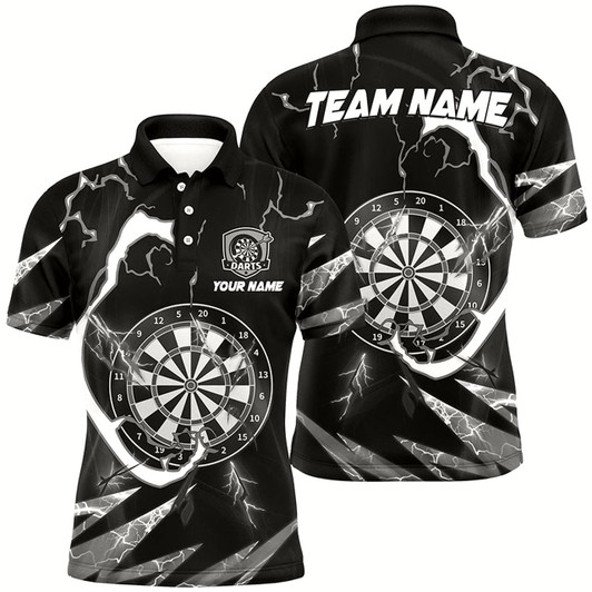 Goofygear Personalized Thunder Lighting Black Dart Shirts For Men Custom Dart League Outfit Dart Jerseys Style 2