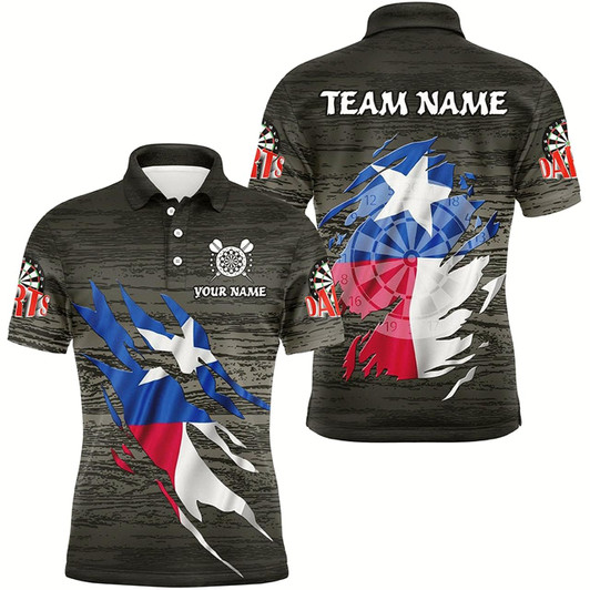 Goofygear Personalized Grey Grunge Texas Flag Darts Shirts For Men Custom Patriotic Darts Team Jerseys