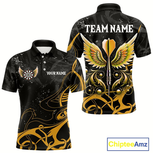 Goofygear Yellow Black Custom Wings Darts Shirts For Men, Darts Jersey Pocket Option