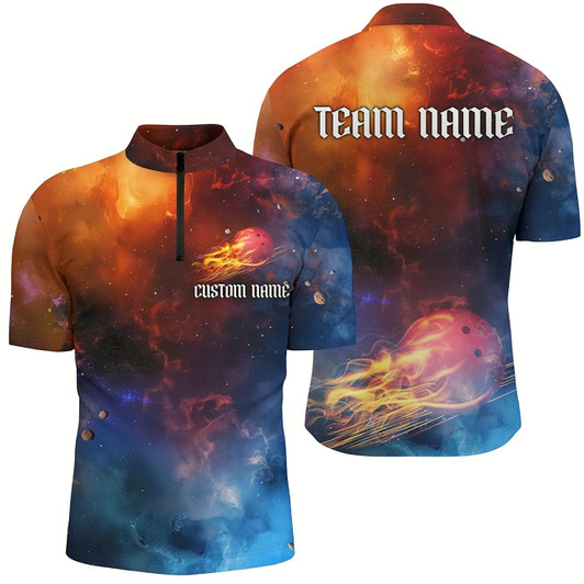 Goofygear Galaxy Bowling Shirts For Men , Custom Name Flame Bowling Ball Team Jerseys Style 2