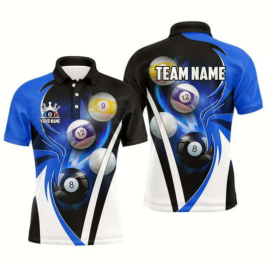 Goofygear Personalized Billiard Tournament Shirts For Men Custom Team Name Billiard Balls Pool Jerseys Blue