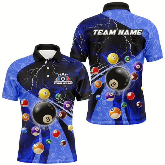 Goofygear 3D Billiard Balls Pool Shirts For Men Customized Lightning Billiard Jerseys Shorts Sleeve Blue