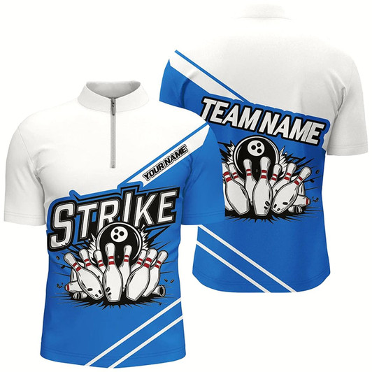 Goofygear Blue Strike Bowling Shirts For Men , Custom Team Name Bowling Jerseys Bowlers Outfits