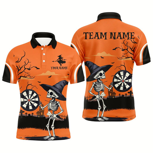 Goofygear Funny Skeleton Orange Halloween Darts Shirts For Men Custom Halloween Gifts For Darts Lover Style 1