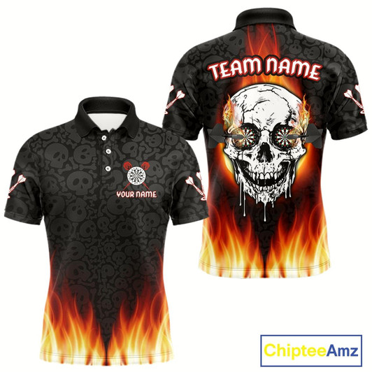 Goofygear Custom White And Black Flames Skull Dartboard Dart Shirts For Men Dart Team Jerseys