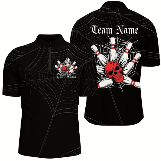 Goofygear Halloween Coweb Spider Nets Custom Bowling Shirts For Men, Bowling Team Halloween Outfit Red