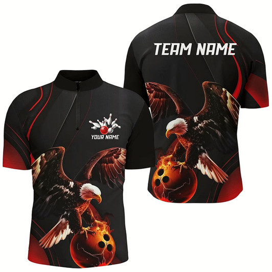 Goofygear Red Flame Mens Bowling Shirts, Custom Eagle Team Bowling Shirts, Gift For Bowlers Style 1