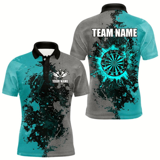 Goofygear Personalized Darts Paint Turquoise And Grey Dart Shirts For Men Custom Grunge Dart Team Jerseys Style 2