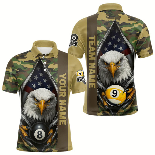 Goofygear Green Camo American Flag Eagle 8 Ball & 9 Ball Pool Jersey For Men Custom Billiard Team Shirt
