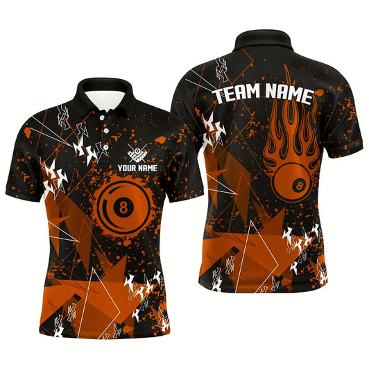 Goofygear Personalized Orange Grunge Billiard Shirts For Men, Best Custom Billiard Jerseys For Pool Player