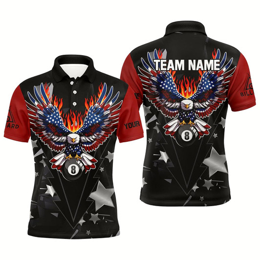 Goofygear Personalized Eagle American Fire Flame Men Billiard Shirts Custom Patriotic Billiard Pool Jerseys