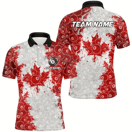 Goofygear Personalized Canadian Leaf 8 Ball Pattern Men Billiard Shirts, Patriotic Canada Billiard Jerseys