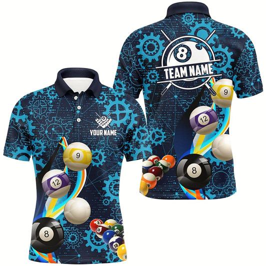 Goofygear Personalized Blue Billiard Balls Gear Pattern Men Billiard Shirts Custom Colorful Billiard Jerseys