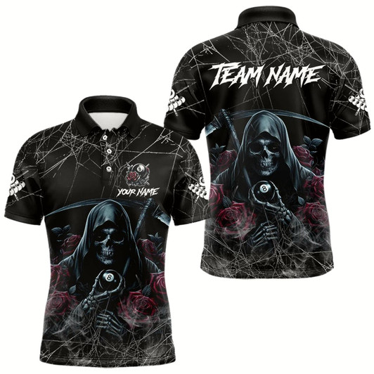 Goofygear Death Skeleton 8 Ball Pool Roses Men'S Billiard Shirt Custom Billiard Jersey, Billiard Team Shirts