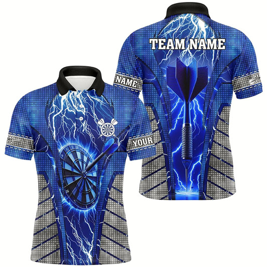 Goofygear Personalized Blue Dartboard Thunder Lightning Darts Shirts For Men, Team League Darts Jerseys