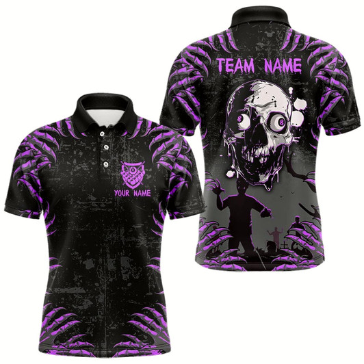 Goofygear Funny Skull Claw Pattern Custom Men Billiard Shirts, Grunge Purple Black Team Billiard Jerseys Style 2
