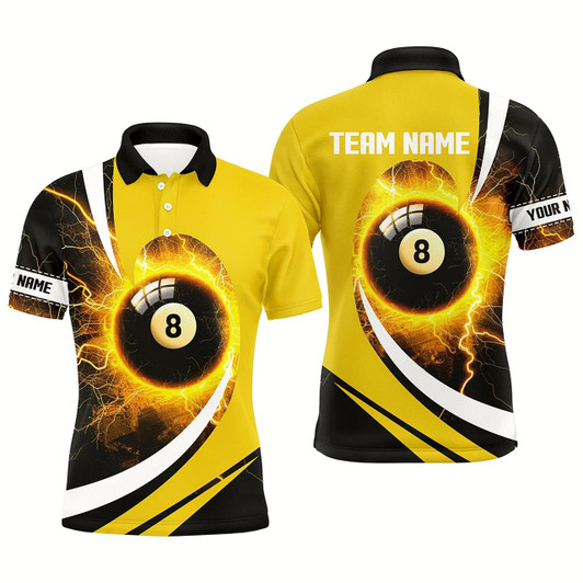 Goofygear Personalized Thunder Lighting Yellow 8 Ball Billiard Shirts For Men Custom 8 Ball Pool Jerseys Style 1