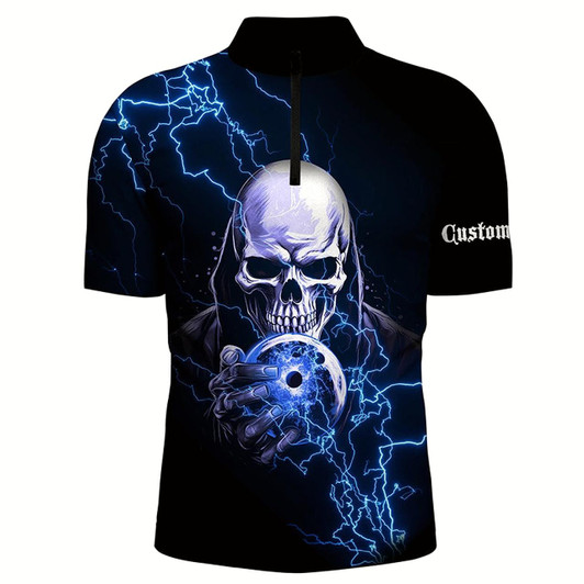 Goofygear Blue Thunder Skull Custom Bowling Team Shirts For Men Team Bowling Jerseys Bowlers