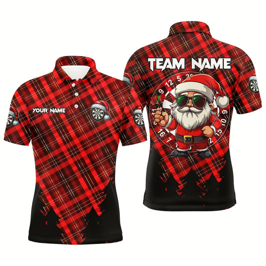 Goofygear Funny Christmas Santa Custom Red Plaid Pattern Dart Shirts For Men, Christmas Darts Outfit Jerseys Style 1