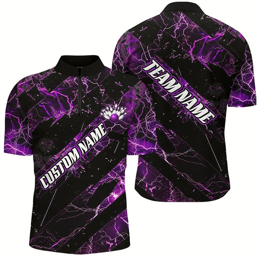 Goofygear Purple Thunder Lightning Custom Bowling Team Shirts For Men , Bowling Gift Bowler Outfit
