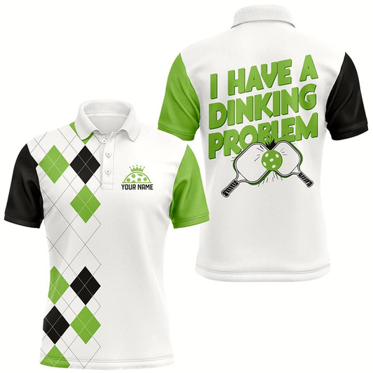 Goofygear Custom Green Argyle Pattern Funny Pickleball Shirts For Men Sayings "I Have Dinking Problem"