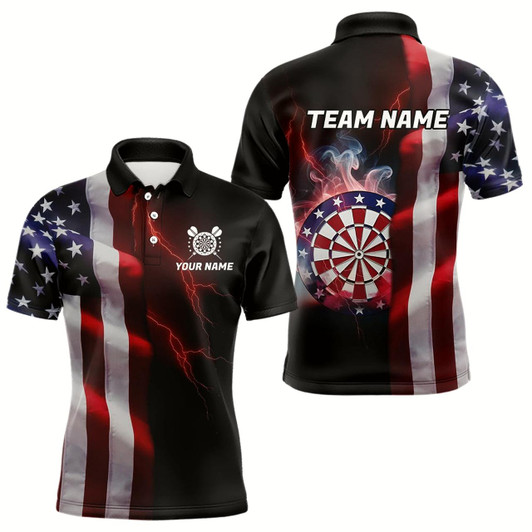 Goofygear Personalized Lightning American Flag Dartboard Smoke Dart Shirts For Men Team Patriotic Dart Jersey
