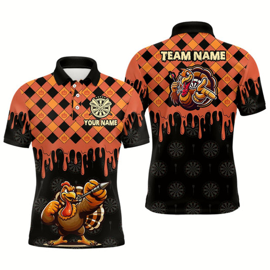 Goofygear Personalized Orange Black Funny Turkey Pumpkin Dart Shirts For Men, Thanksgiving Dart Jerseys Gift