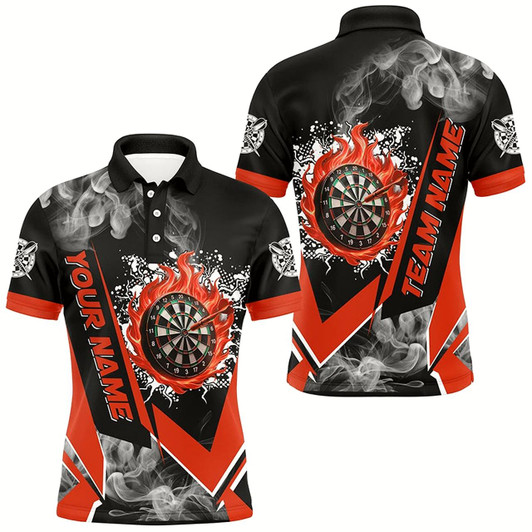 Goofygear Personalized Dartboard Fire Flame Smoke Custom Dart Shirts For Men, Darts Team Jerseys Red