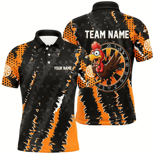 Goofygear Funny Turkey Custom Orange Black Darts Shirts For Men, Thanksgiving Darts Jerseys, Darts Gifts