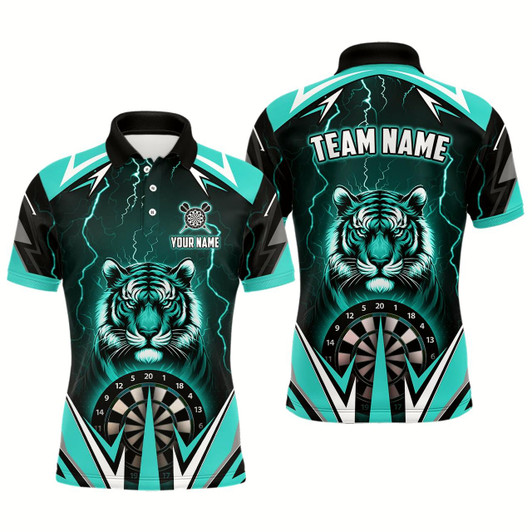 Goofygear Personalized Tiger 3D Printed Darts Shirts For Men Custom Thunder Lightning Turquoise Darts Jersey