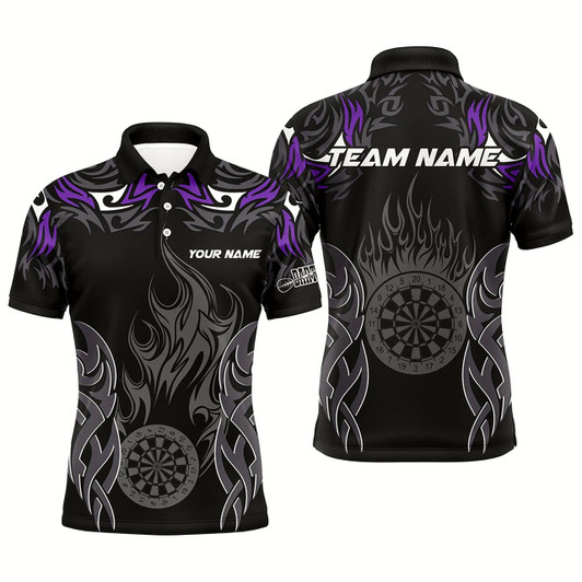 Goofygear Personalized Darts Tournament Jerseys For Men Custom Dartboard Fire Flame Darts Team Shirts Purple