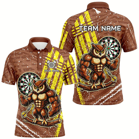 Goofygear Personalized Funny Owl Darts Shirts For Men Custom Brown Darts Jerseys, Unique Darts Apparel