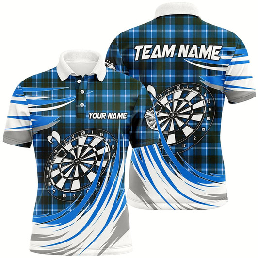 Goofygear Personalized Blue Darts Board Plaid Pattern Men Darts Shirts Custom Darts Team Jersey Attire