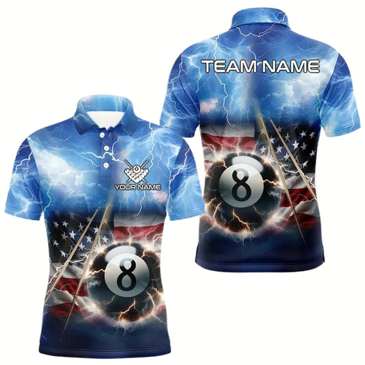 Goofygear American Flag Thunder Lightning 8 Ball Pool Billiard Shirts For Men Customized Billiard Team Jersey