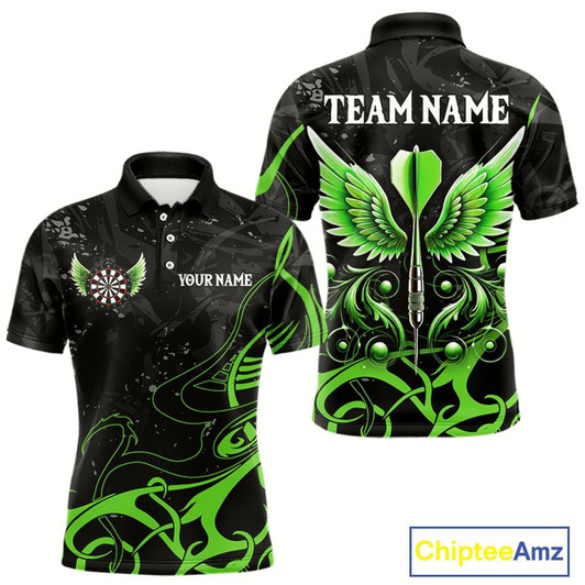 Goofygear Black Green Custom Wings Darts Shirts For Men, Darts Jersey Pocket Option